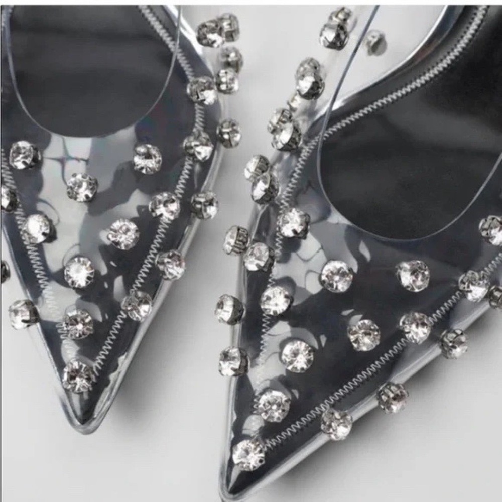 ZARA Kitten Heel Vinyl Shoes with Rhinestones NWT